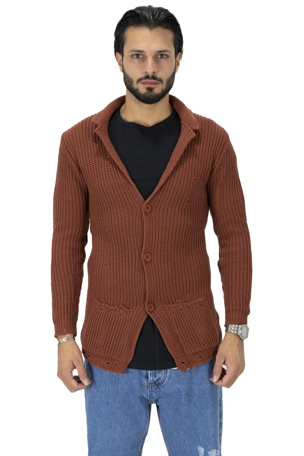 Maglione Uomo Giacca Cardigan con Rotture Art. Mg91