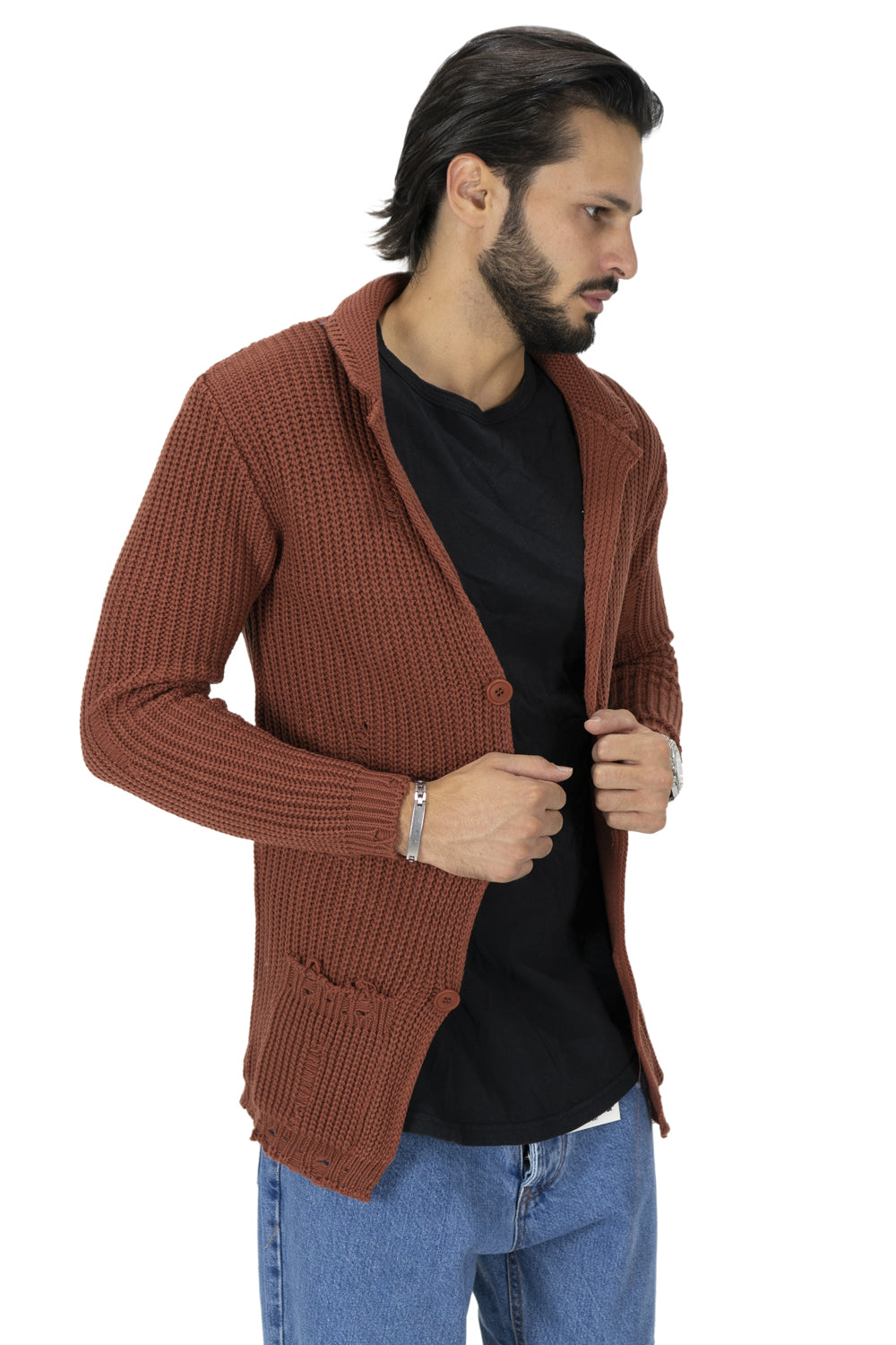 Maglione Uomo Giacca Cardigan con Rotture Art. Mg91