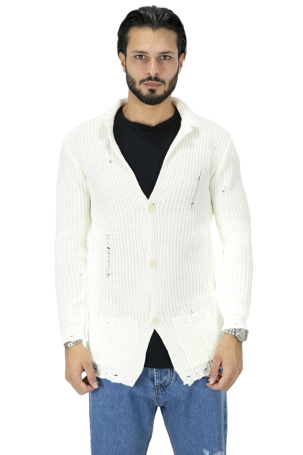 Maglione Uomo Giacca Cardigan con Rotture Art. Mg91