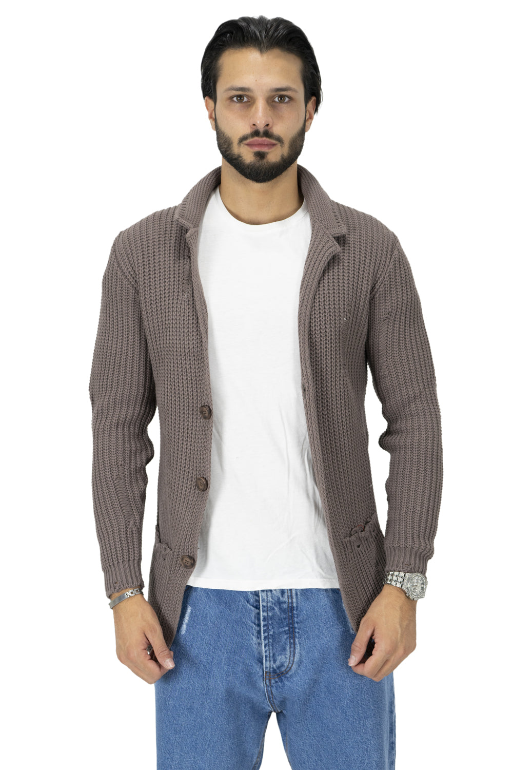 Maglione Uomo Giacca Cardigan con Rotture Art. Mg91