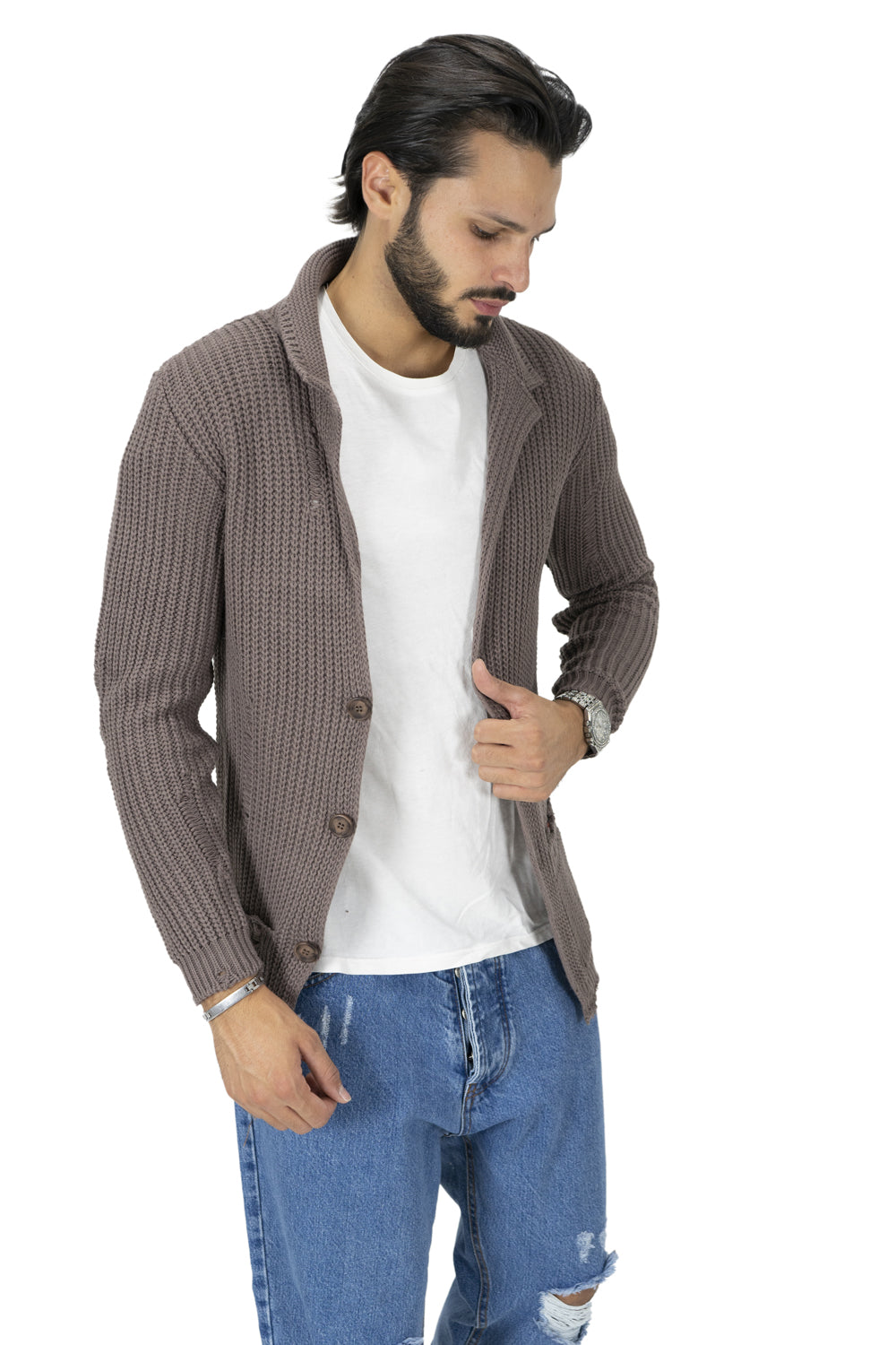 Maglione Uomo Giacca Cardigan con Rotture Art. Mg91