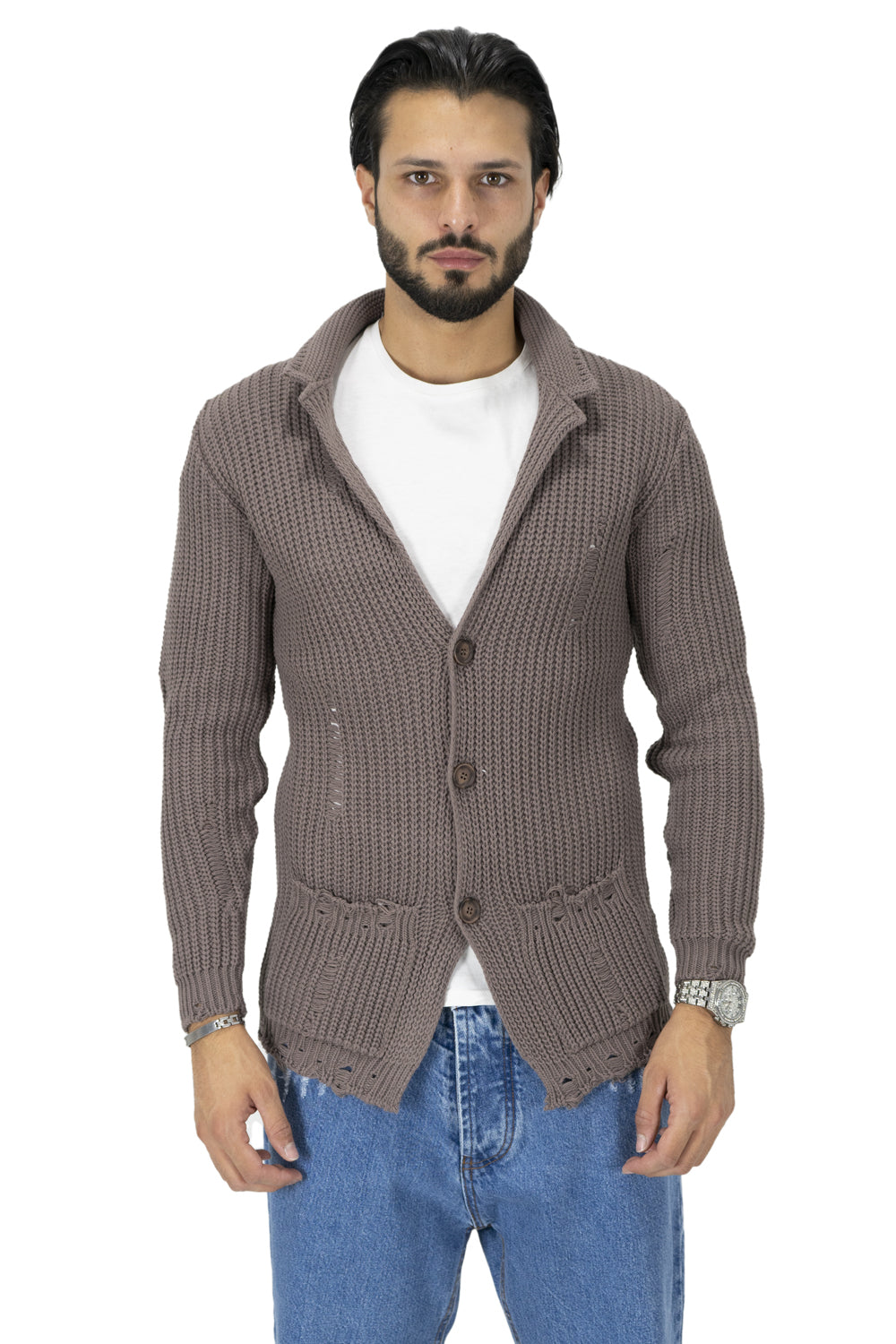 Maglione Uomo Giacca Cardigan con Rotture Art. Mg91