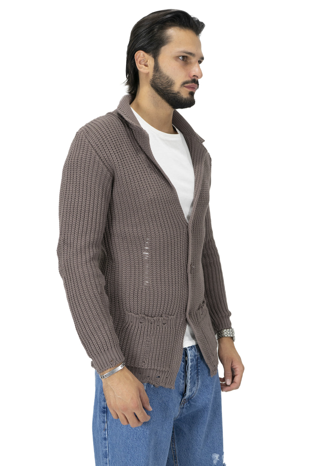 Maglione Uomo Giacca Cardigan con Rotture Art. Mg91