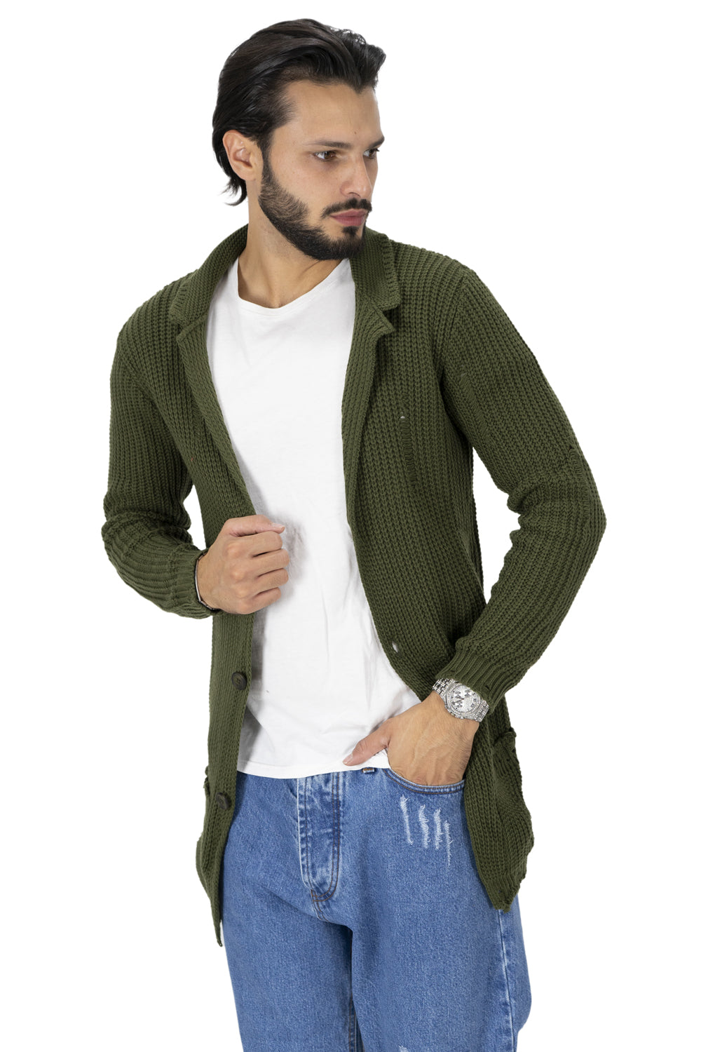 Maglione Uomo Giacca Cardigan con Rotture Art. Mg91