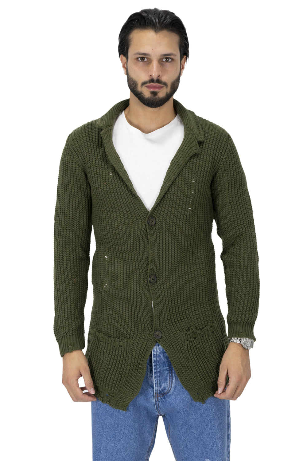 Maglione Uomo Giacca Cardigan con Rotture Art. Mg91