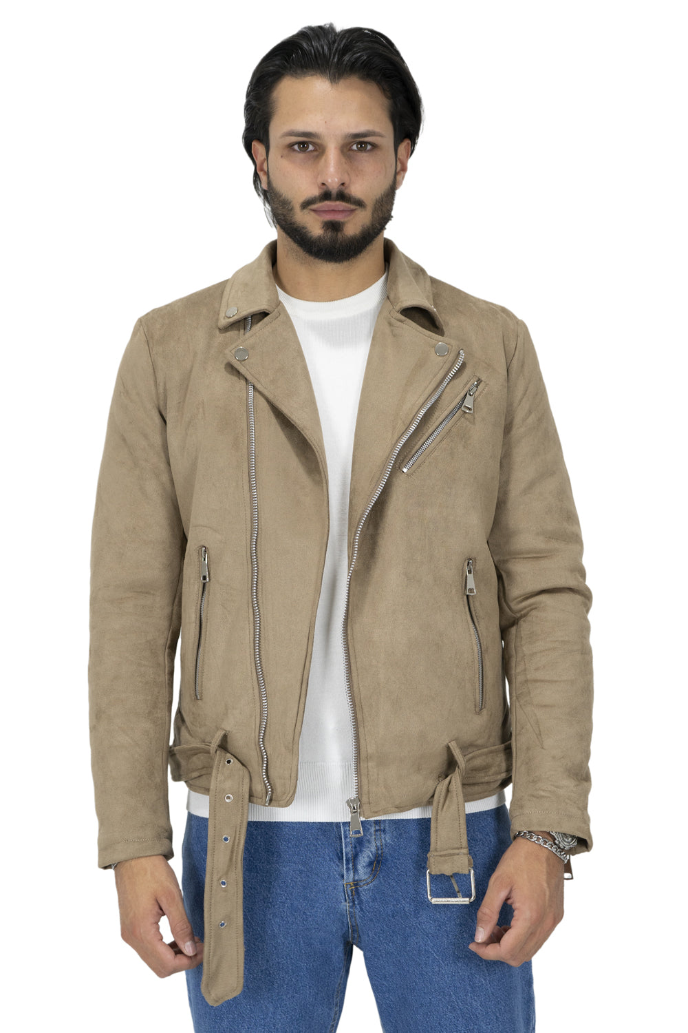 Giubbotto Uomo Chiodo Scamosciato con Cintura Art. Gb113