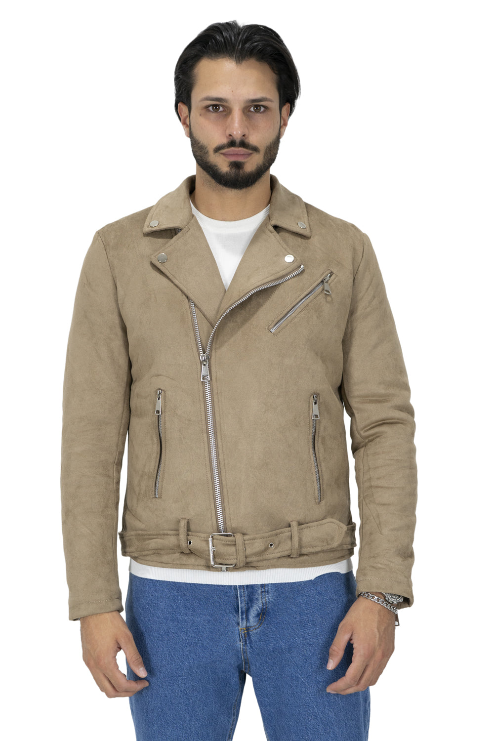 Giubbotto Uomo Chiodo Scamosciato con Cintura Art. Gb113