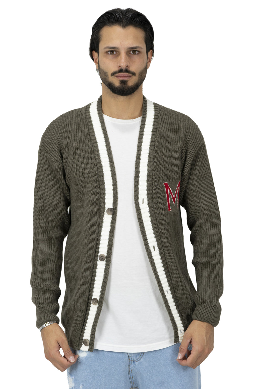 Maglione Cardigan College Con Lettera Ricamata Art. Mg94