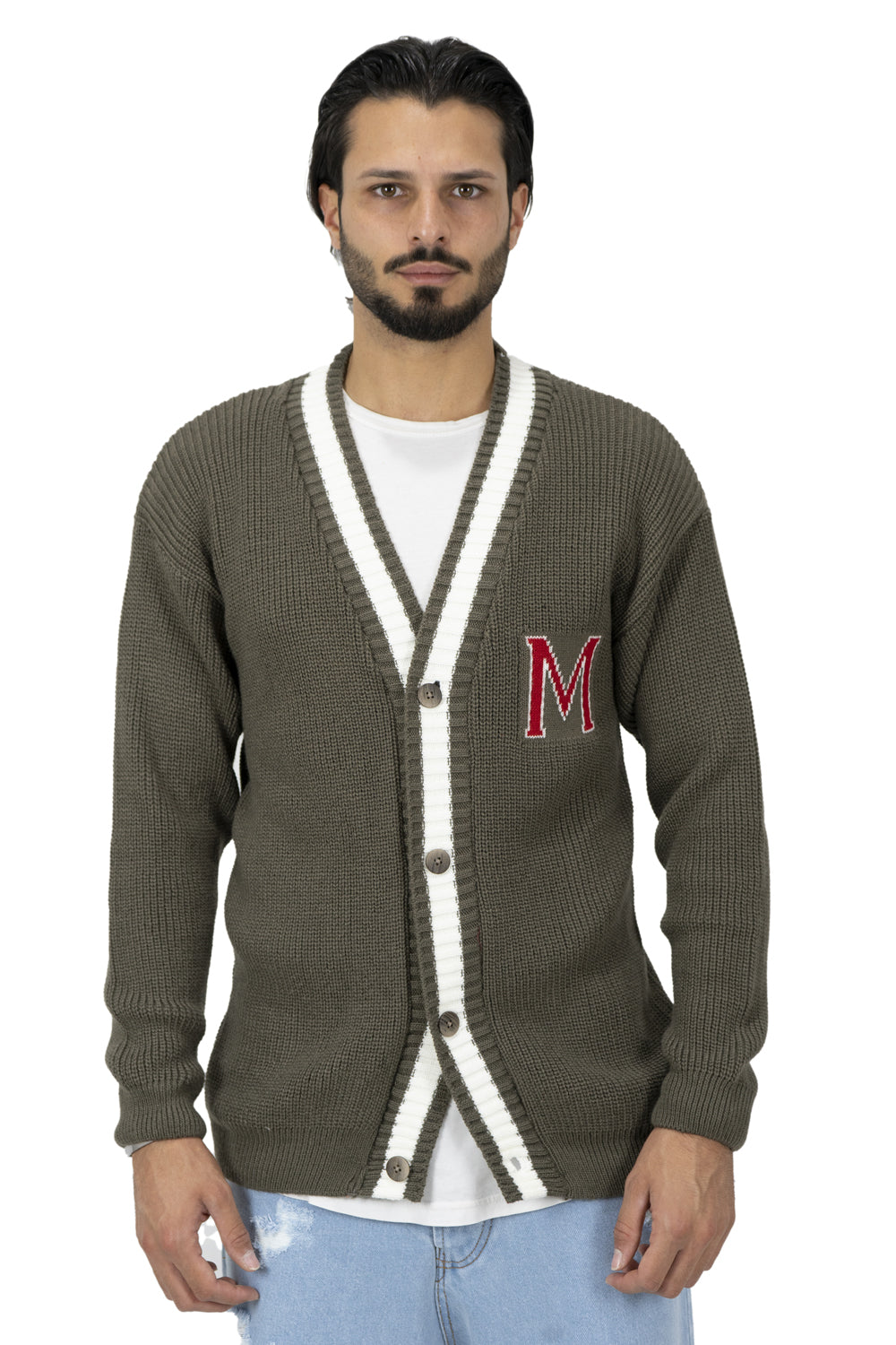 Maglione Cardigan College Con Lettera Ricamata Art. Mg94