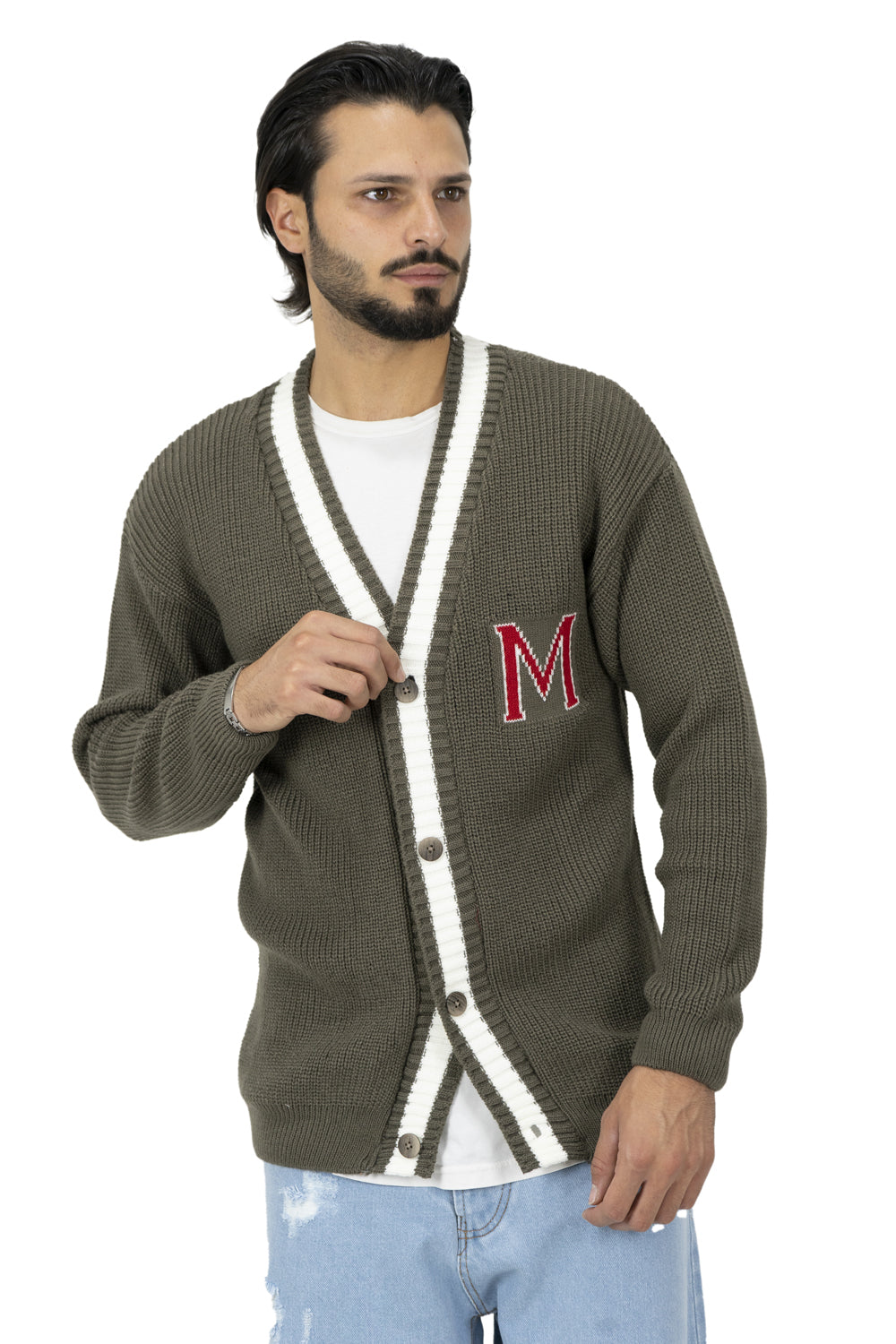 Maglione Cardigan College Con Lettera Ricamata Art. Mg94