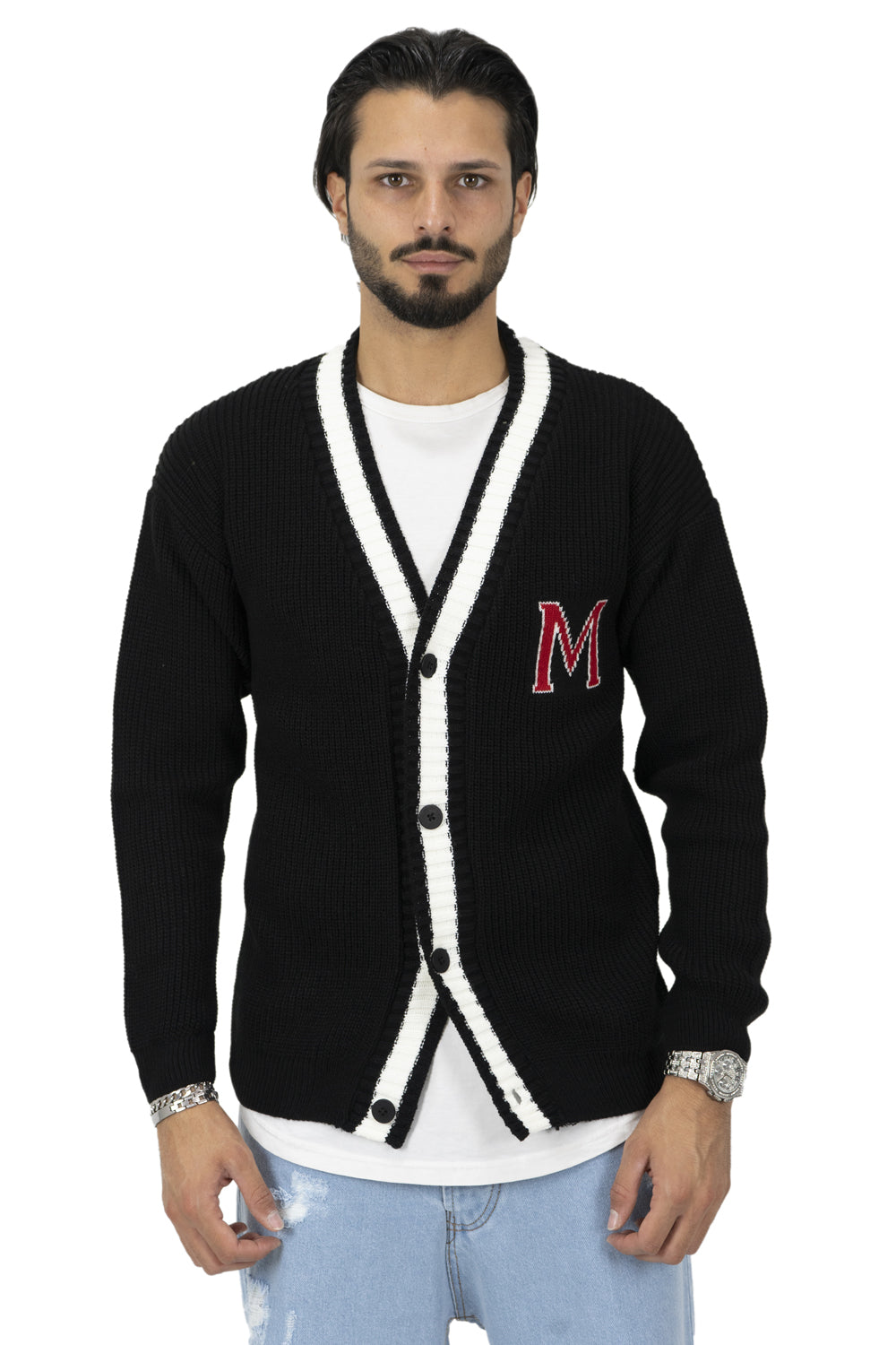 Maglione Cardigan College Con Lettera Ricamata Art. Mg94