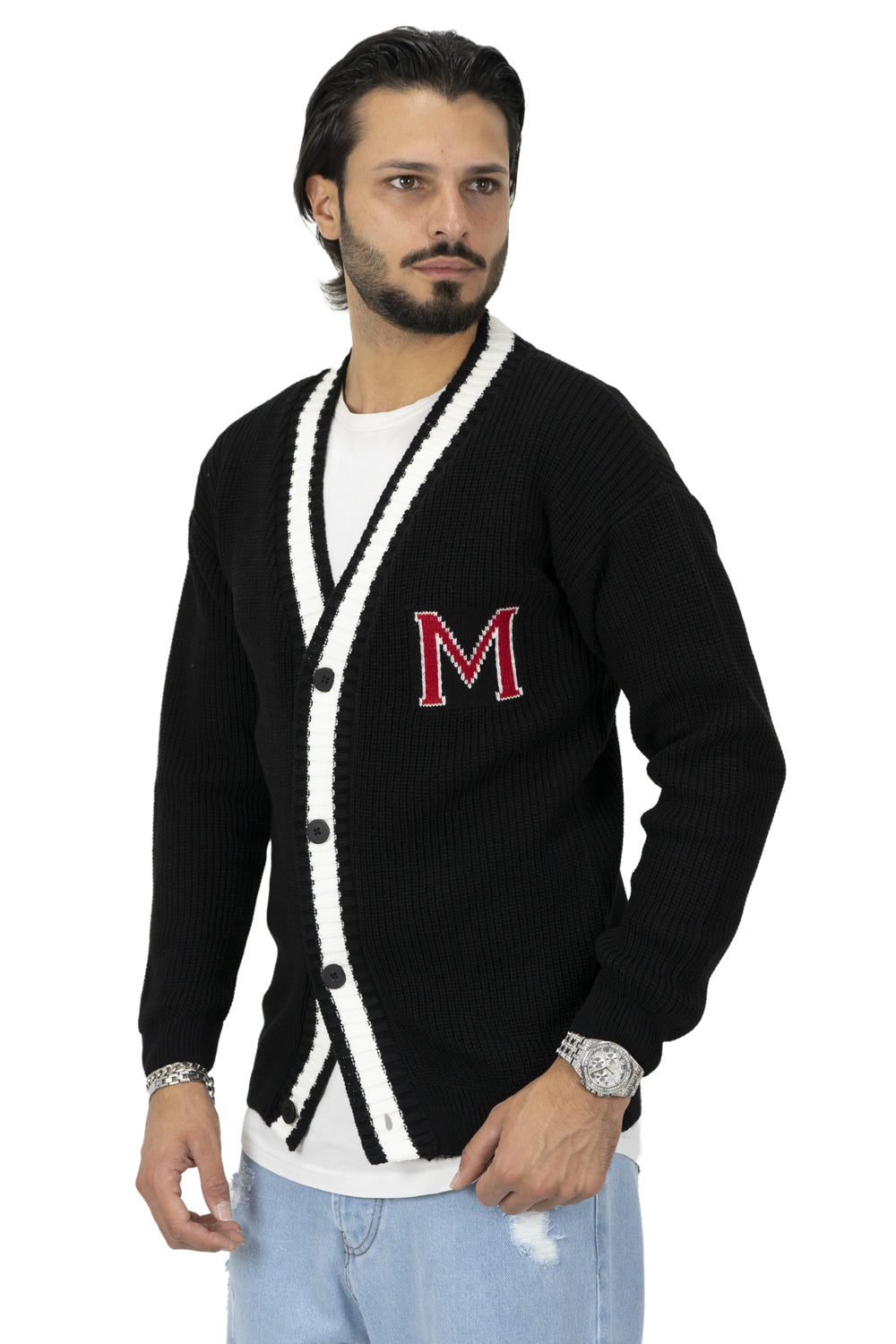 Maglione Cardigan College Con Lettera Ricamata Art. Mg94