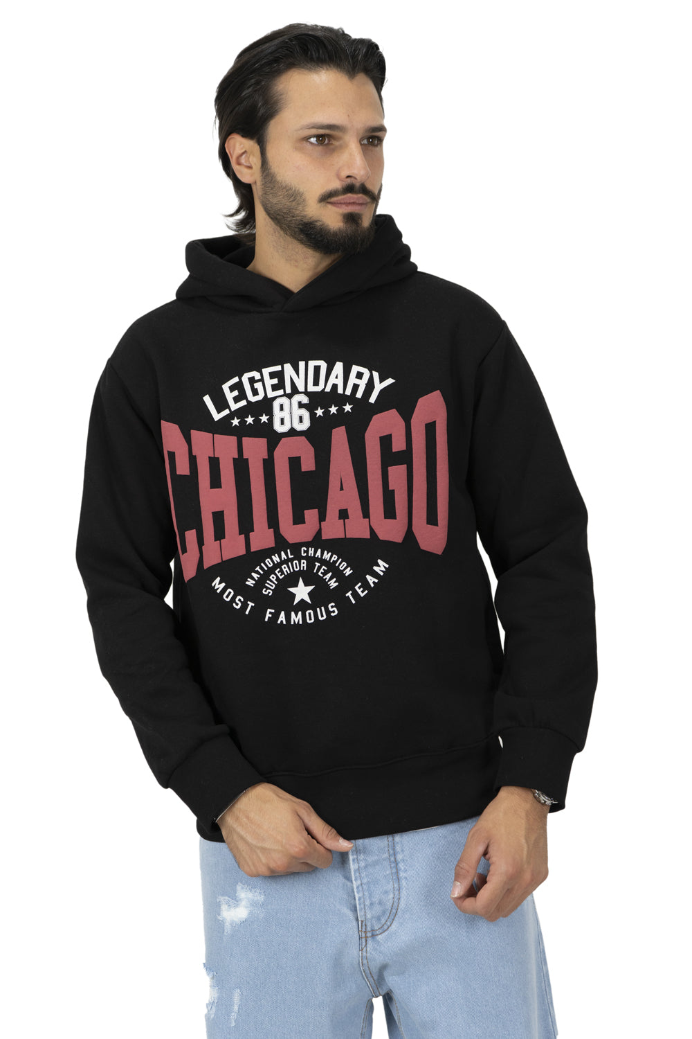 Felpa Uomo Con Cappuccio College ''Chicago'' Art. Fe138