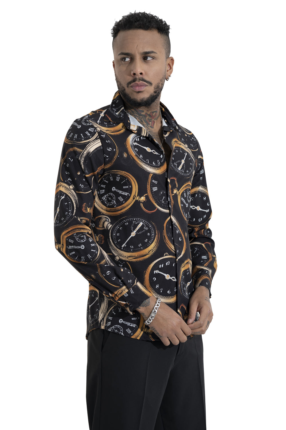 Camicia Uomo Collo Coreano Stampa ''Time'' Art. Cm132