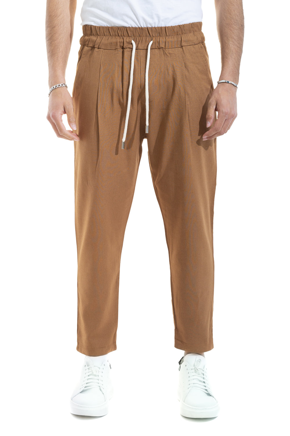 Pantalone  Uomo In Lino Tinta Unita Tasca America Art. Pt45