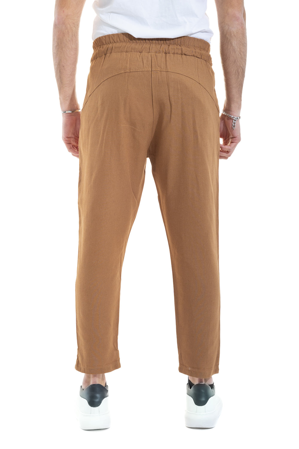 Pantalone  Uomo In Lino Tinta Unita Tasca America Art. Pt45