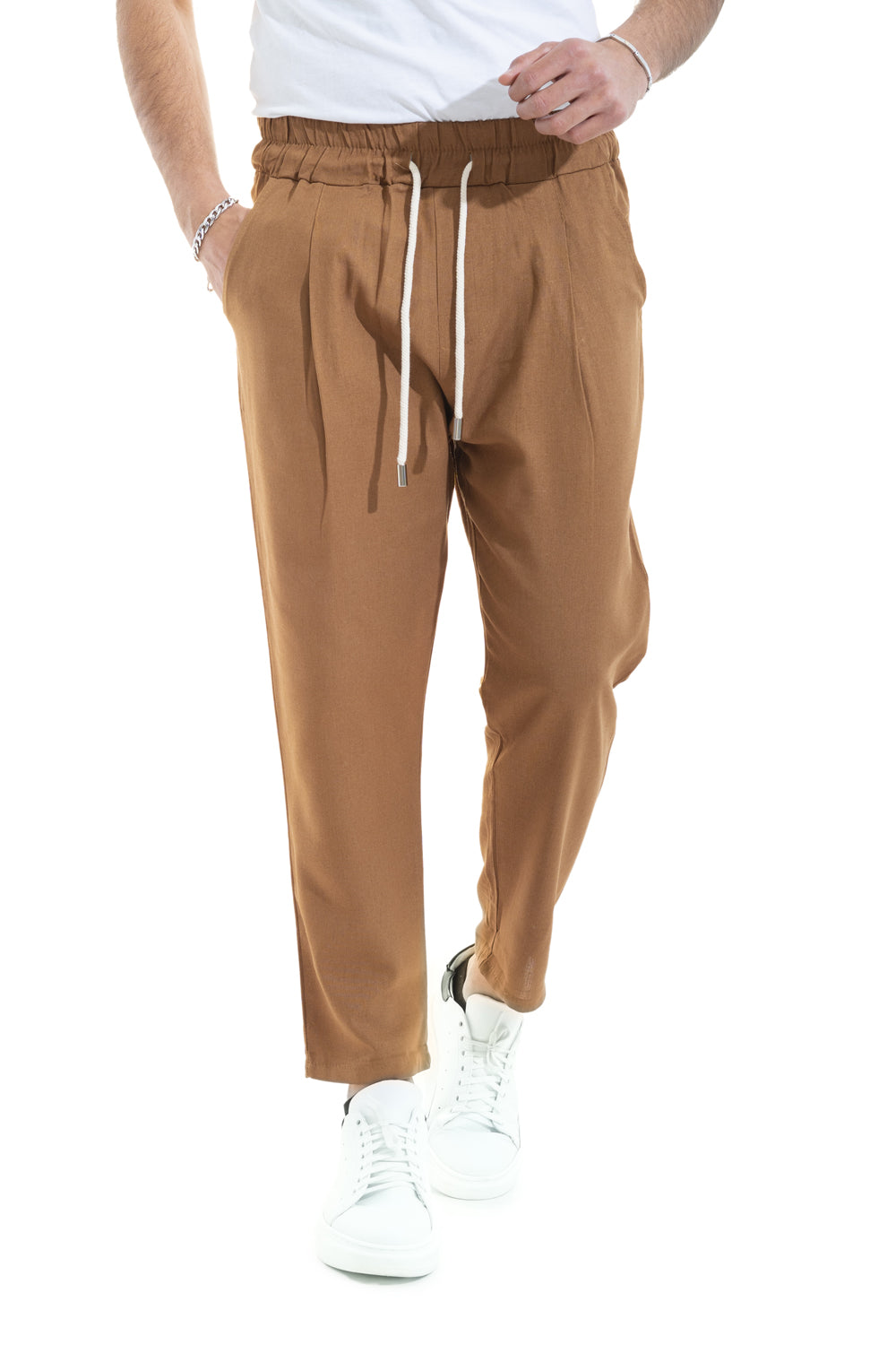 Pantalone  Uomo In Lino Tinta Unita Tasca America Art. Pt45