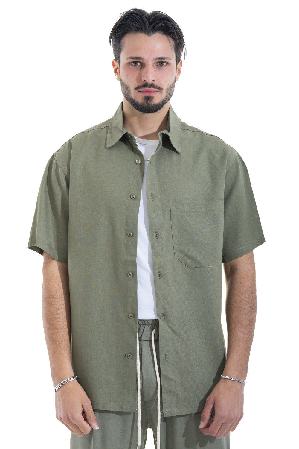 Camicia Mezze Maniche Collo Italiano Misto Lino Art. Cm95