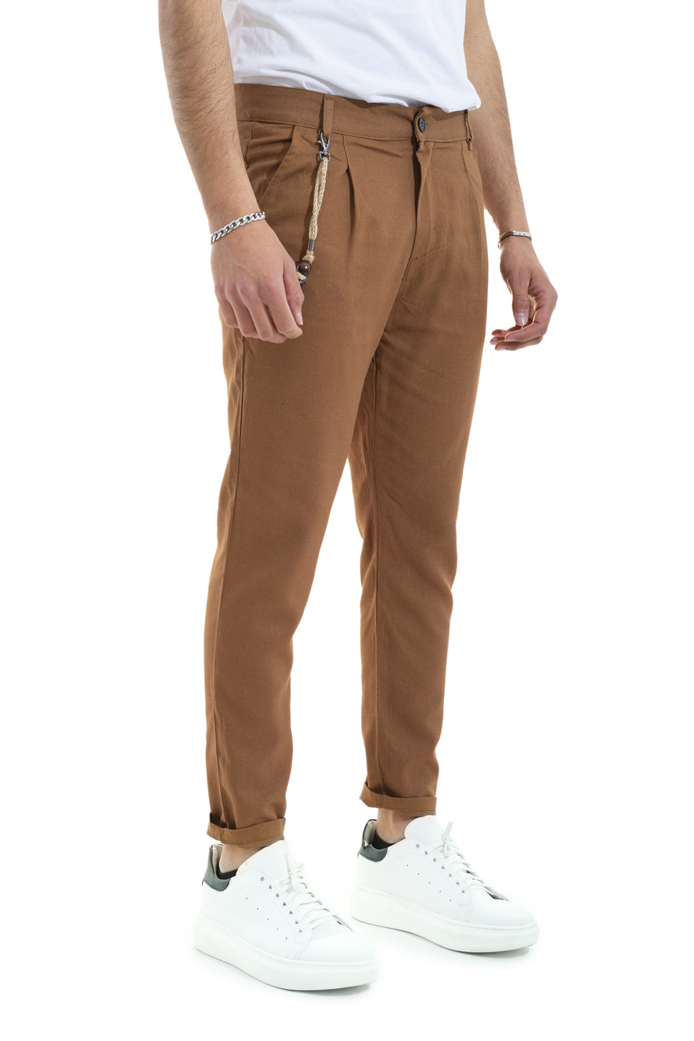 Pantalone In Lino Con Bottone Accessorio Laterale Tasca America Art. Pt48