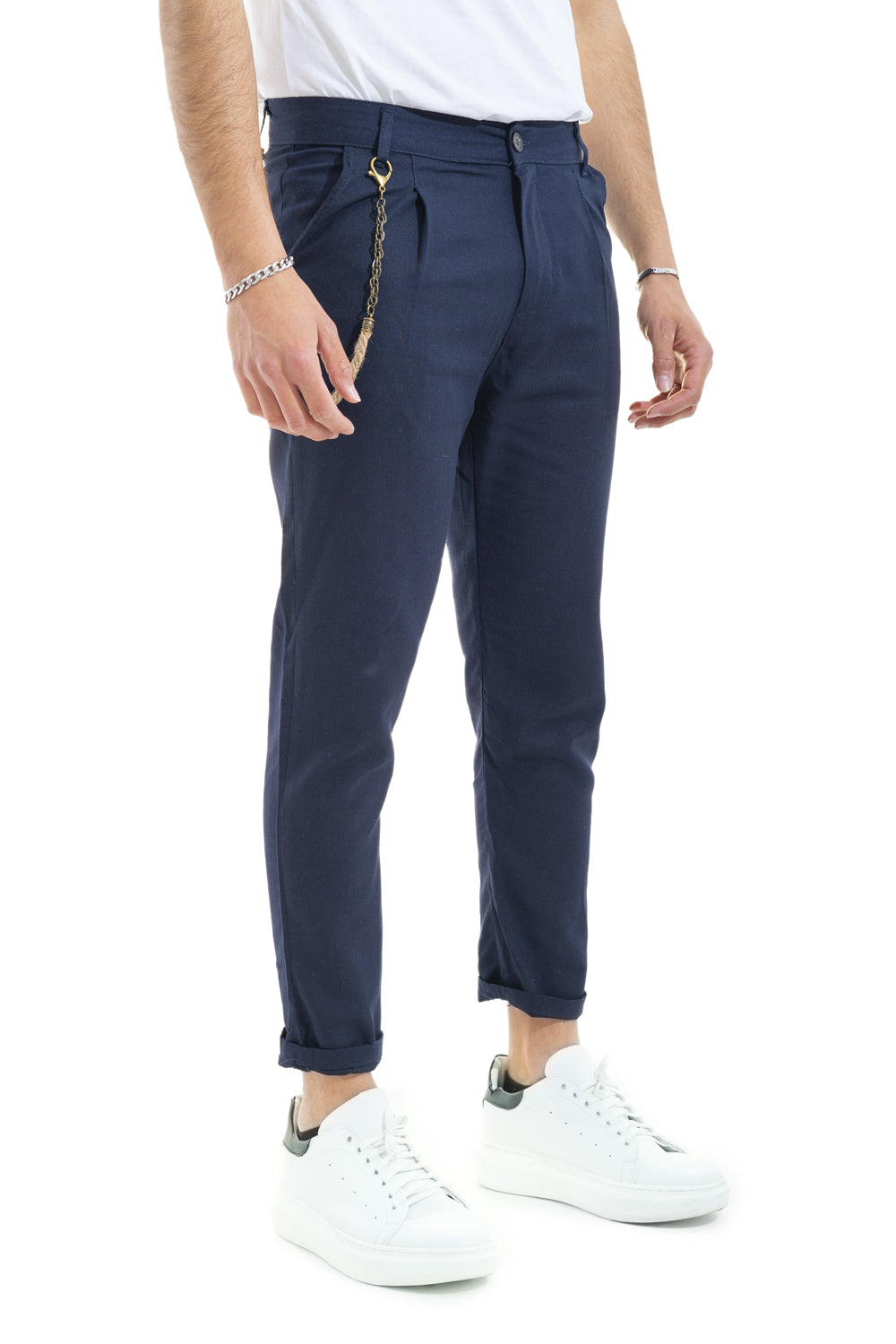 Pantalone In Lino Con Bottone Accessorio Laterale Tasca America Art. Pt48