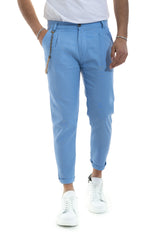 Pantalone In Lino Con Bottone Accessorio Laterale Tasca America Art. Pt48