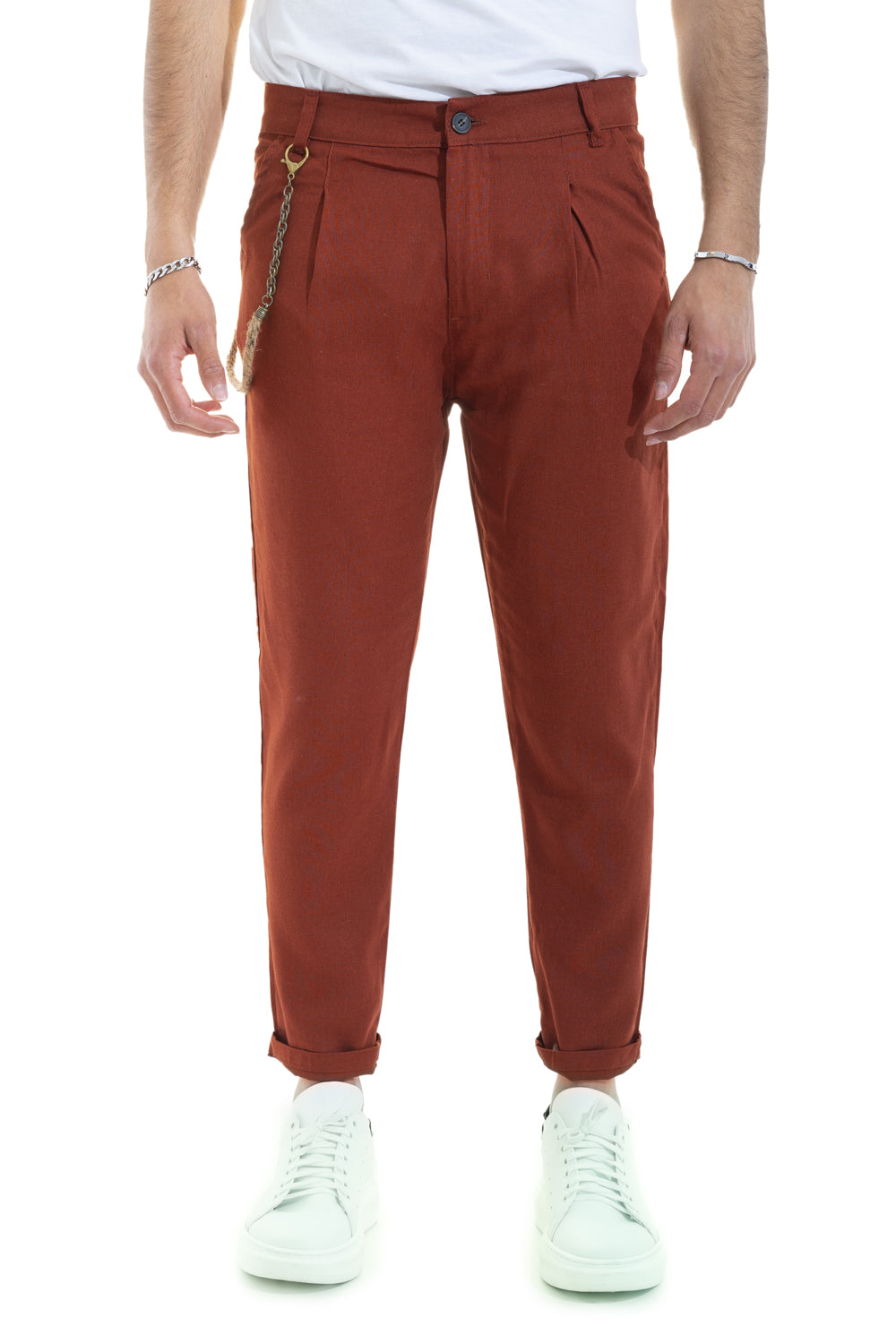 Pantalone In Lino Con Bottone Accessorio Laterale Tasca America Art. Pt48