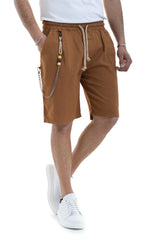Bermuda Uomo In Lino Con Accessorio Tasca America Marrone Art. Bm34
