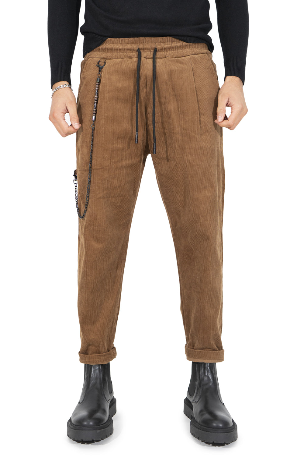 Pantalone Uomo Vita Jogger Costine Con Pinces e accessorio Art. Pt153