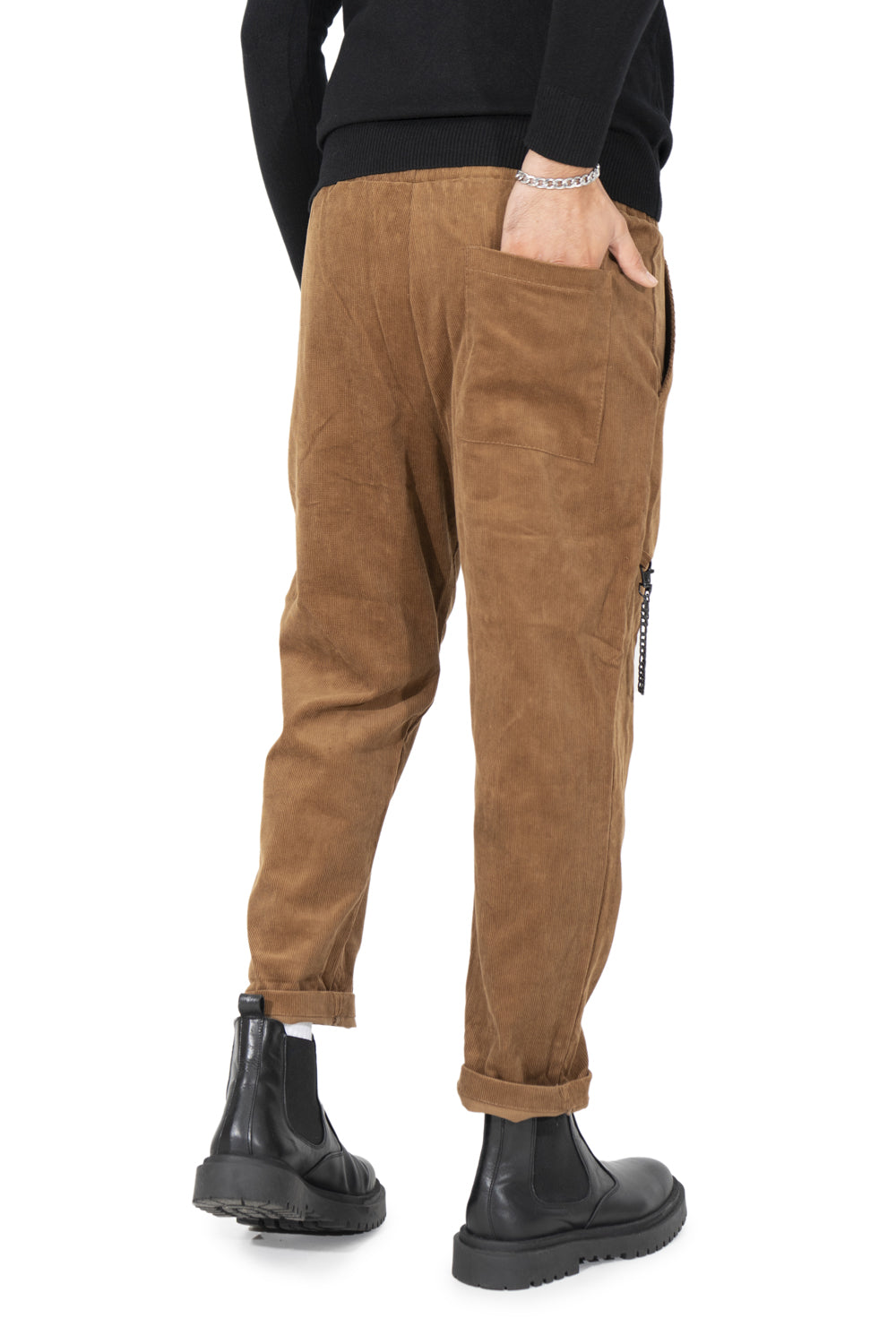 Pantalone Uomo Vita Jogger Costine Con Pinces e accessorio Art. Pt153