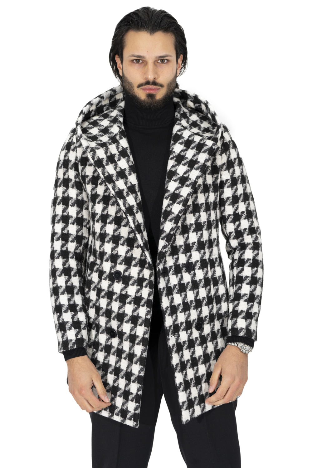 Cappotto Uomo Pied de Poule Con Cappuccio Art. Cp28