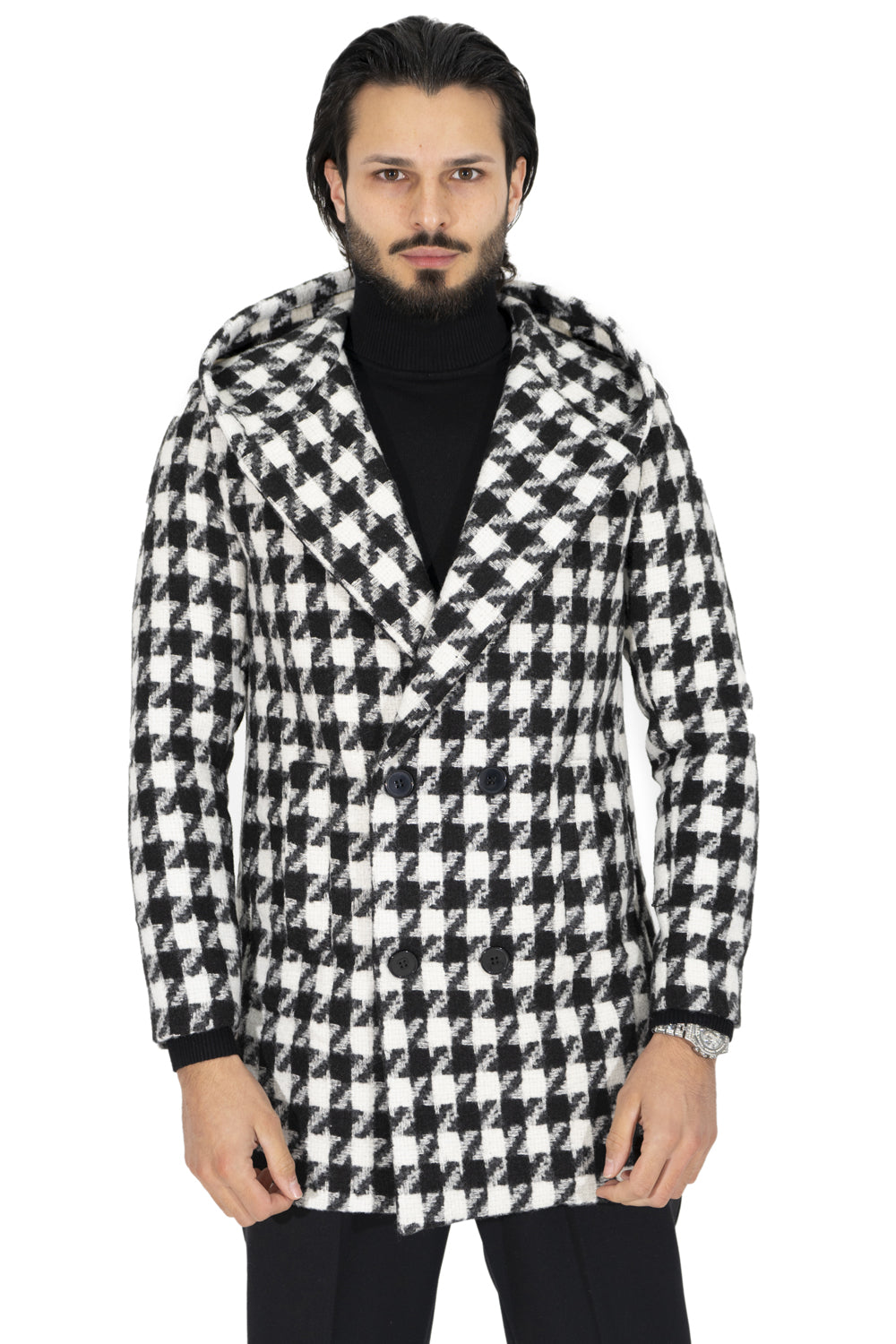 Cappotto Uomo Pied de Poule Con Cappuccio Art. Cp28