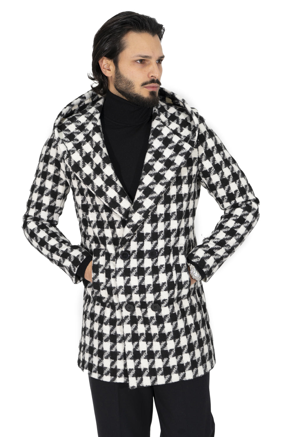 Cappotto Uomo Pied de Poule Con Cappuccio Art. Cp28