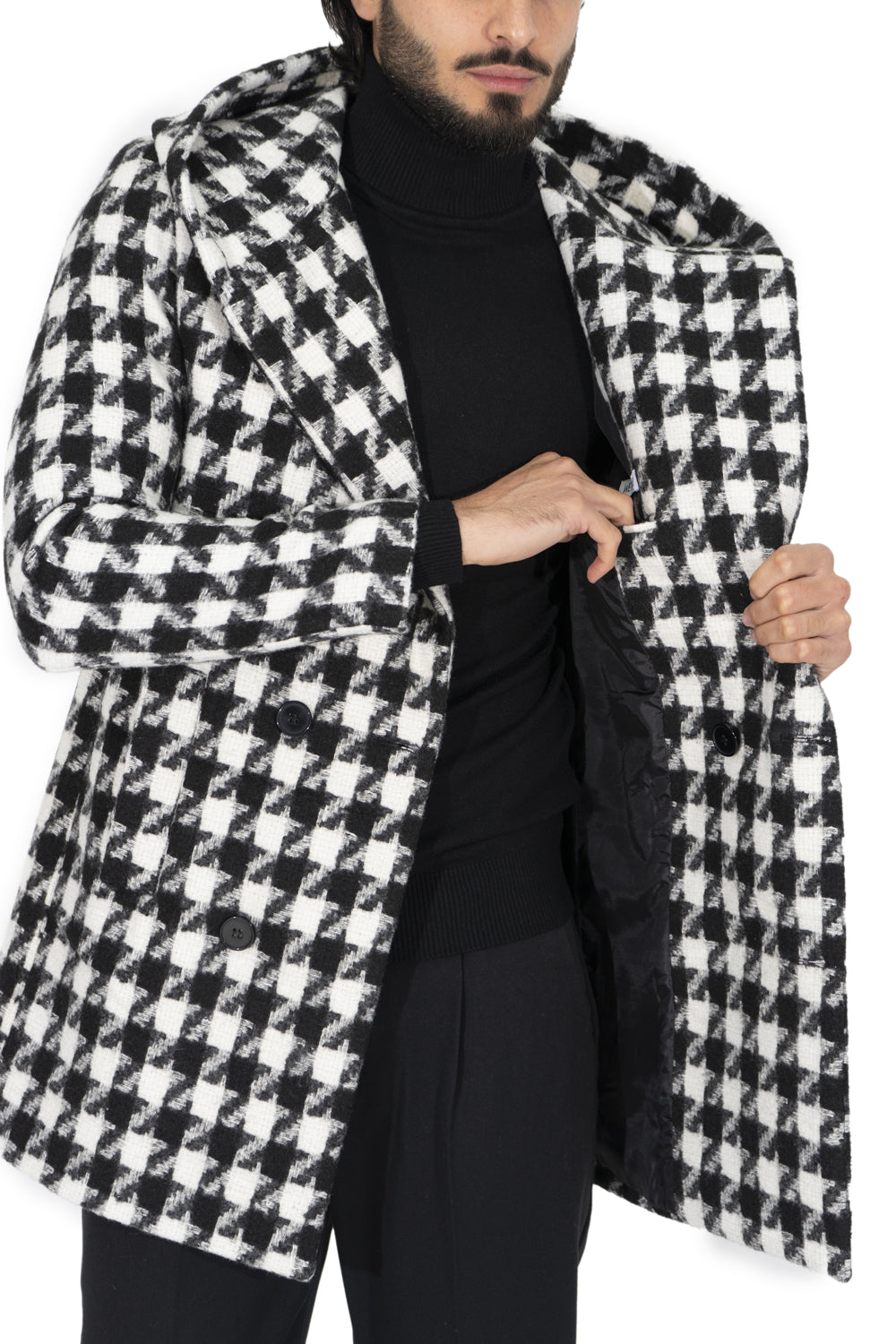 Cappotto Uomo Pied de Poule Con Cappuccio Art. Cp28