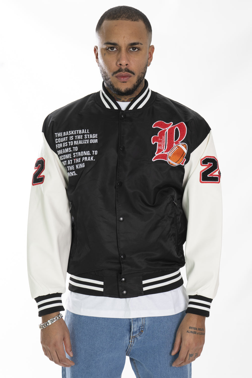 Giubbotto Uomo College Varsity ''LR'' Con stampe e patch Art. Gb133