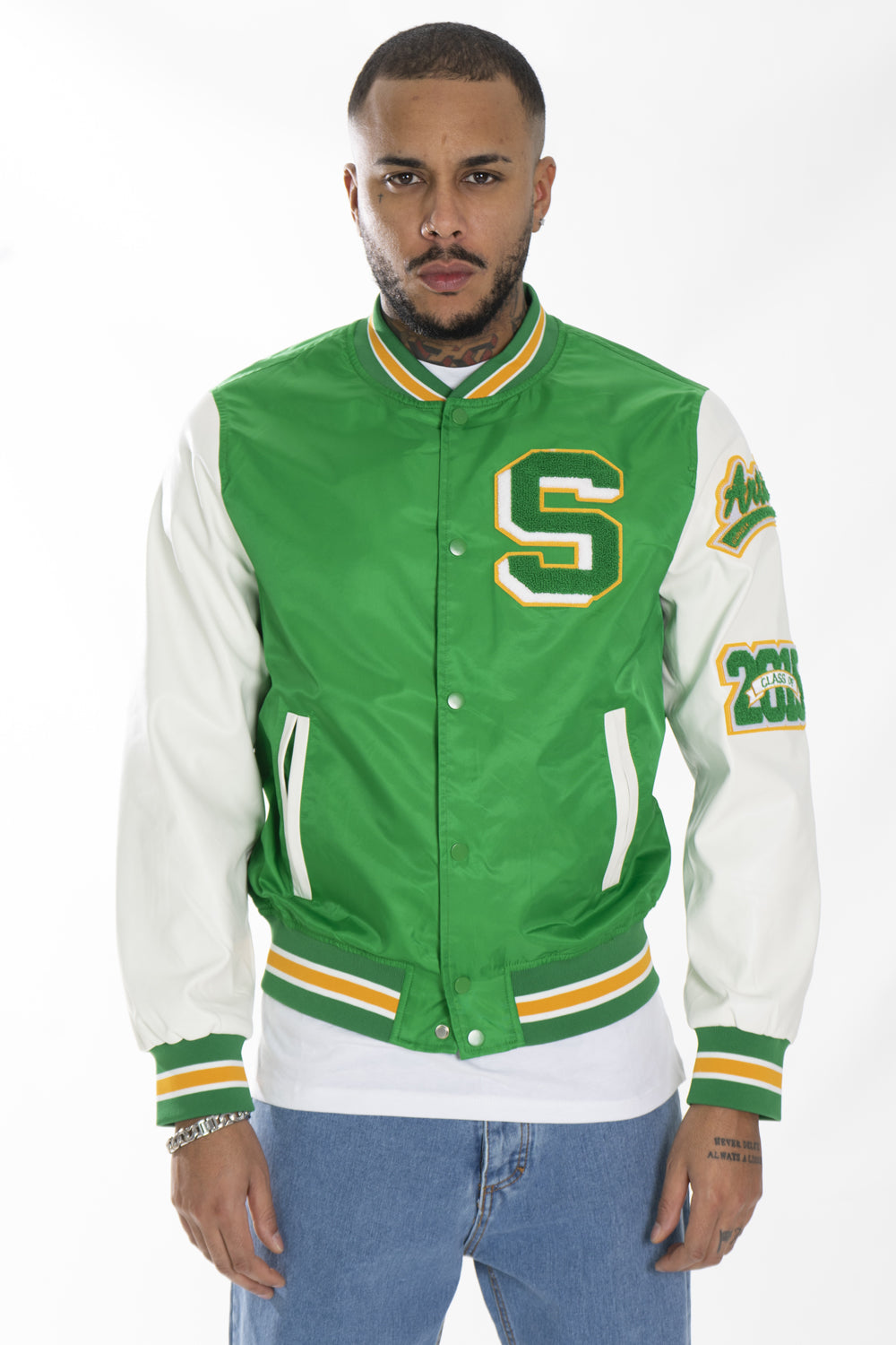 Giubbotto Uomo Giacca Varsity ''S'' Con Maniche Ecopelle Art. Gb135