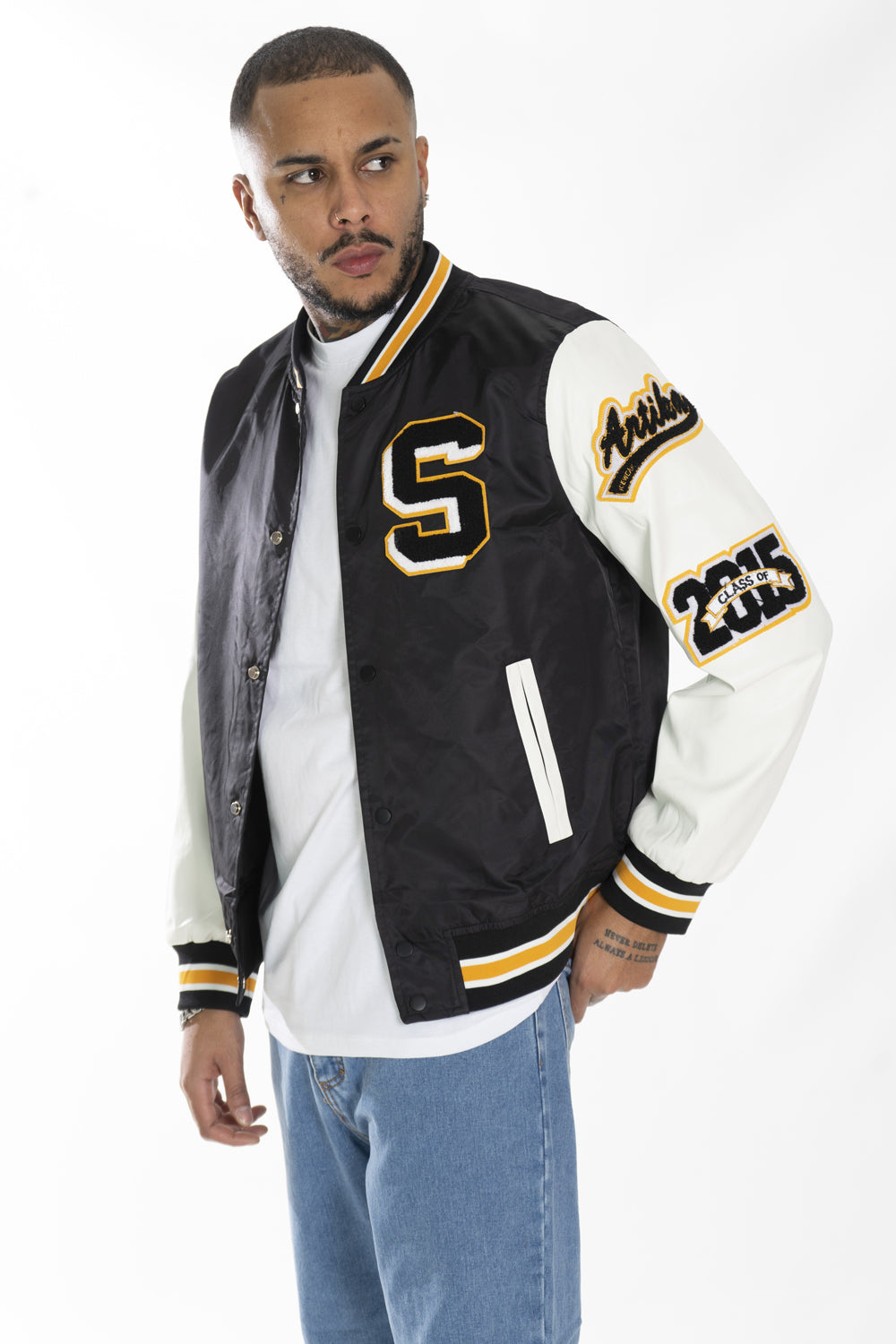 Giubbotto Uomo Giacca Varsity ''S'' Con Maniche Ecopelle Art. Gb135