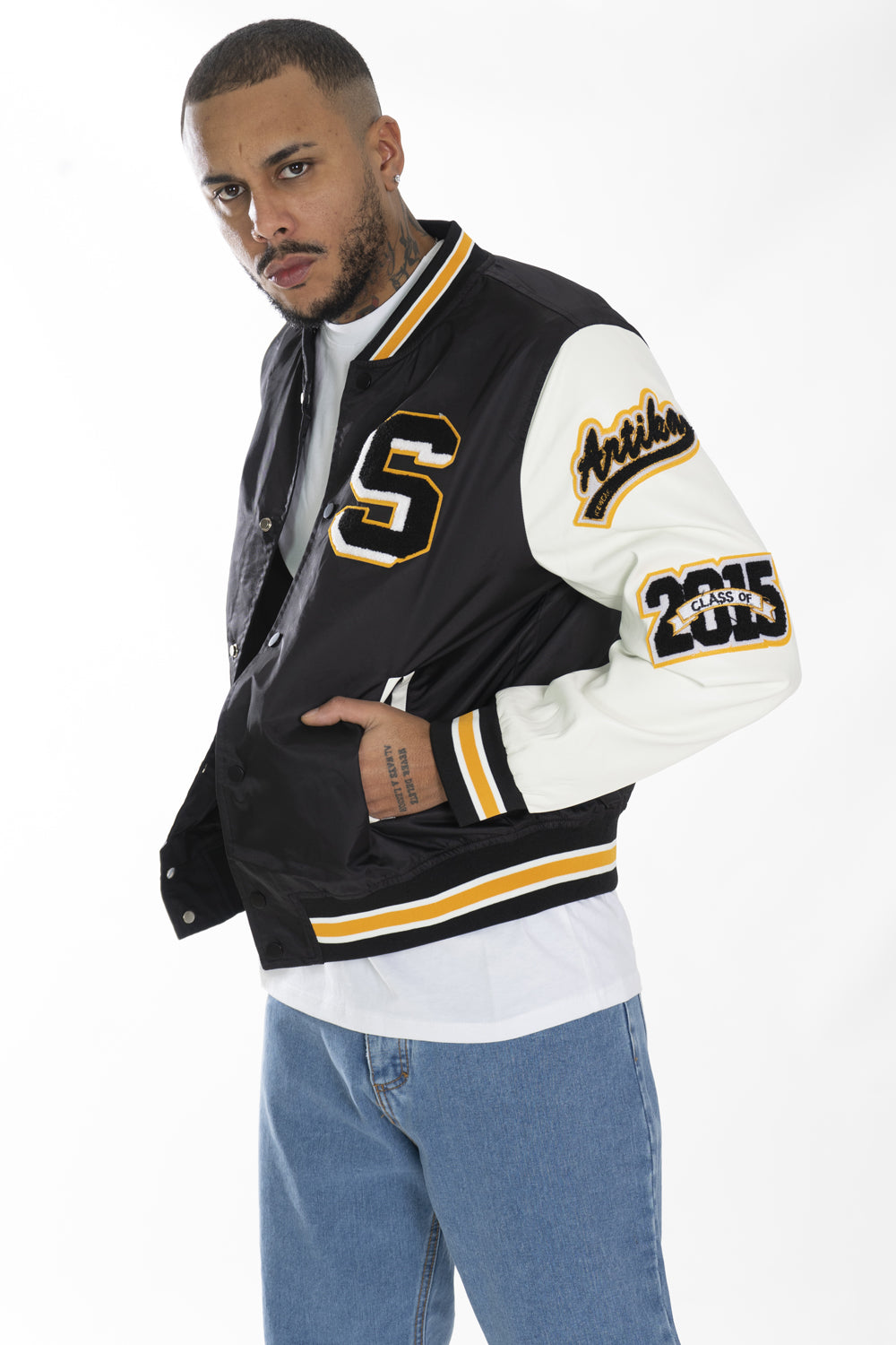 Giubbotto Uomo Giacca Varsity ''S'' Con Maniche Ecopelle Art. Gb135