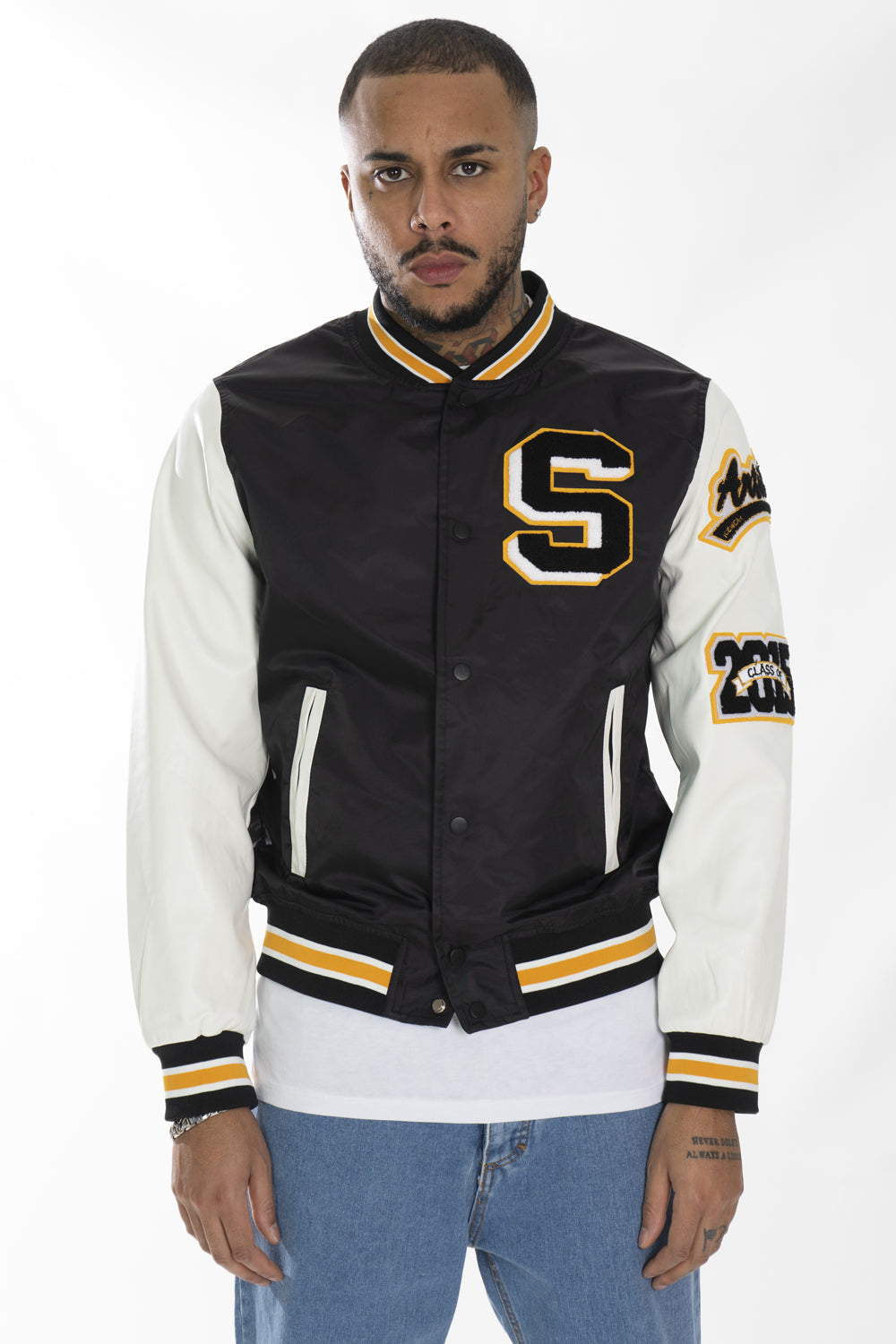 Giubbotto Uomo Giacca Varsity ''S'' Con Maniche Ecopelle Art. Gb135