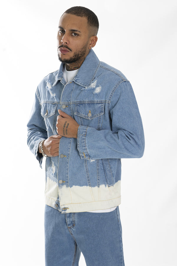 Giubbotto Giacca Jeans Bicolore Over size con Abrasioni Art. Gb132