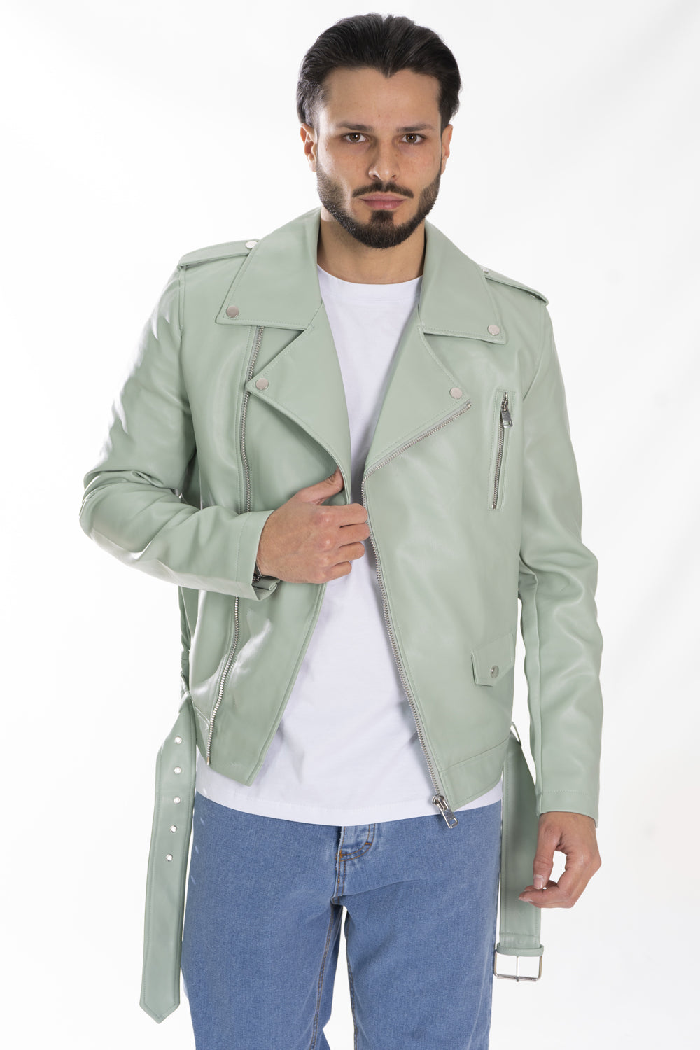 Giubbotto Uomo Chiodo Con Cintura Chiusura Trasversale Art. GB130