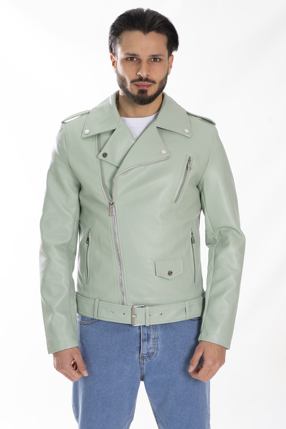 Giubbotto Uomo Chiodo Con Cintura Chiusura Trasversale Art. GB130