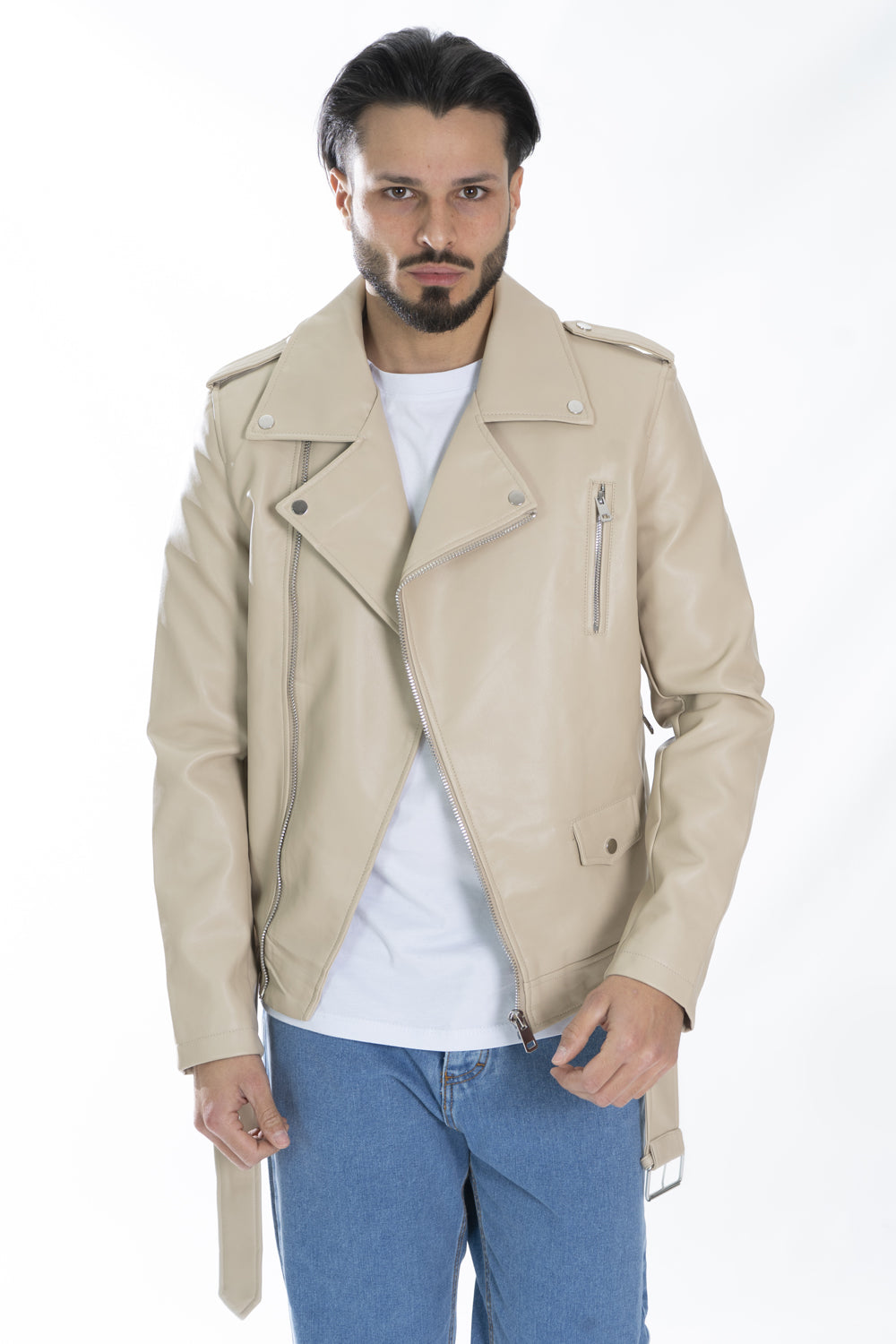 Giubbotto Uomo Chiodo Con Cintura Chiusura Trasversale Art. GB130