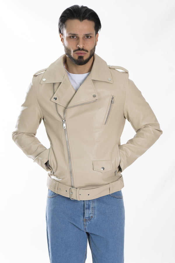 Giubbotto Uomo Chiodo Con Cintura Chiusura Trasversale Art. Gb130
