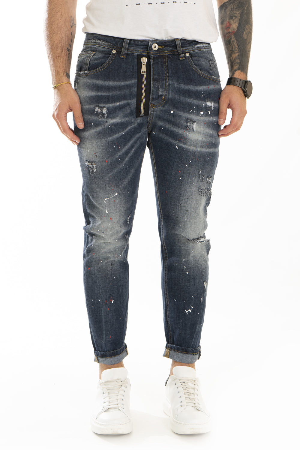 Jeans Uomo Con Zip Pittura Sfumature e Abrasioni Art. JS352