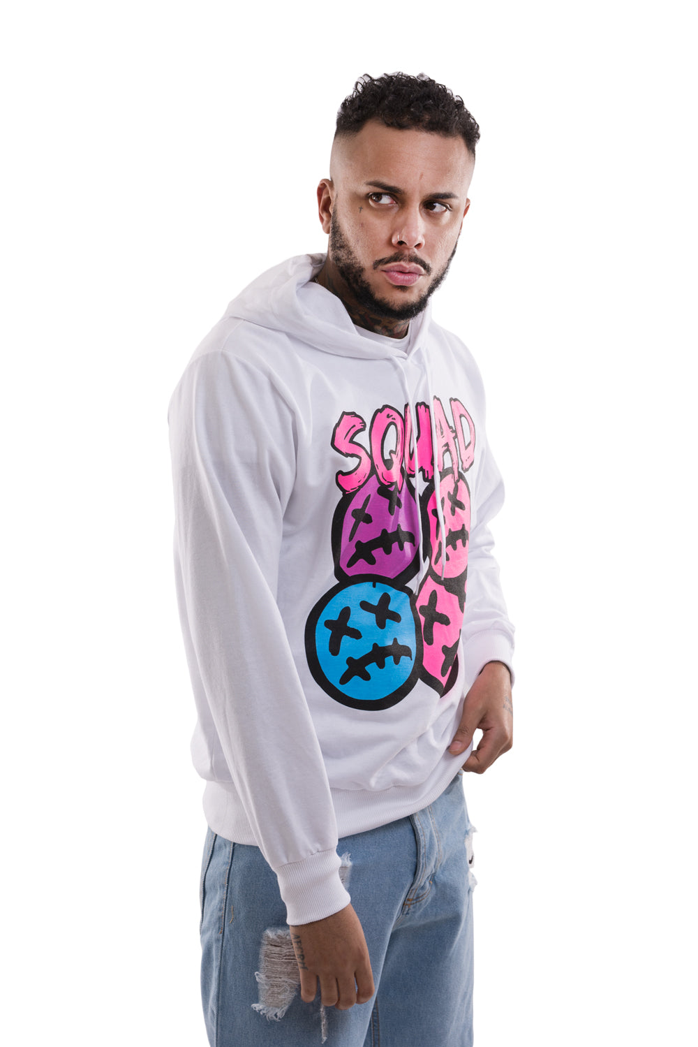 Felpa Uomo Garzata Con Stampa ''Squad'' Con cappuccio Art. Fe114