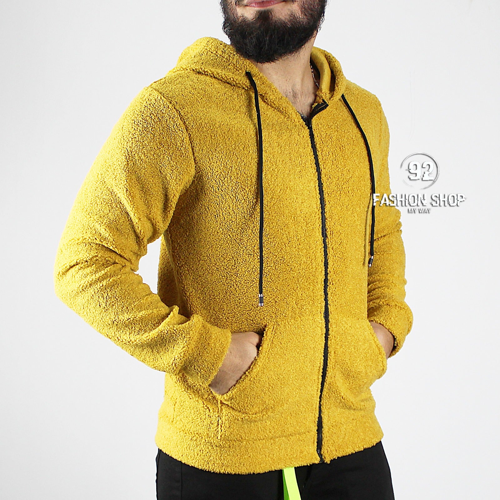 FELPA UOMO CON ZIP E CAPPUCCIO ''TEDDY'' SENAPE ART. FE32