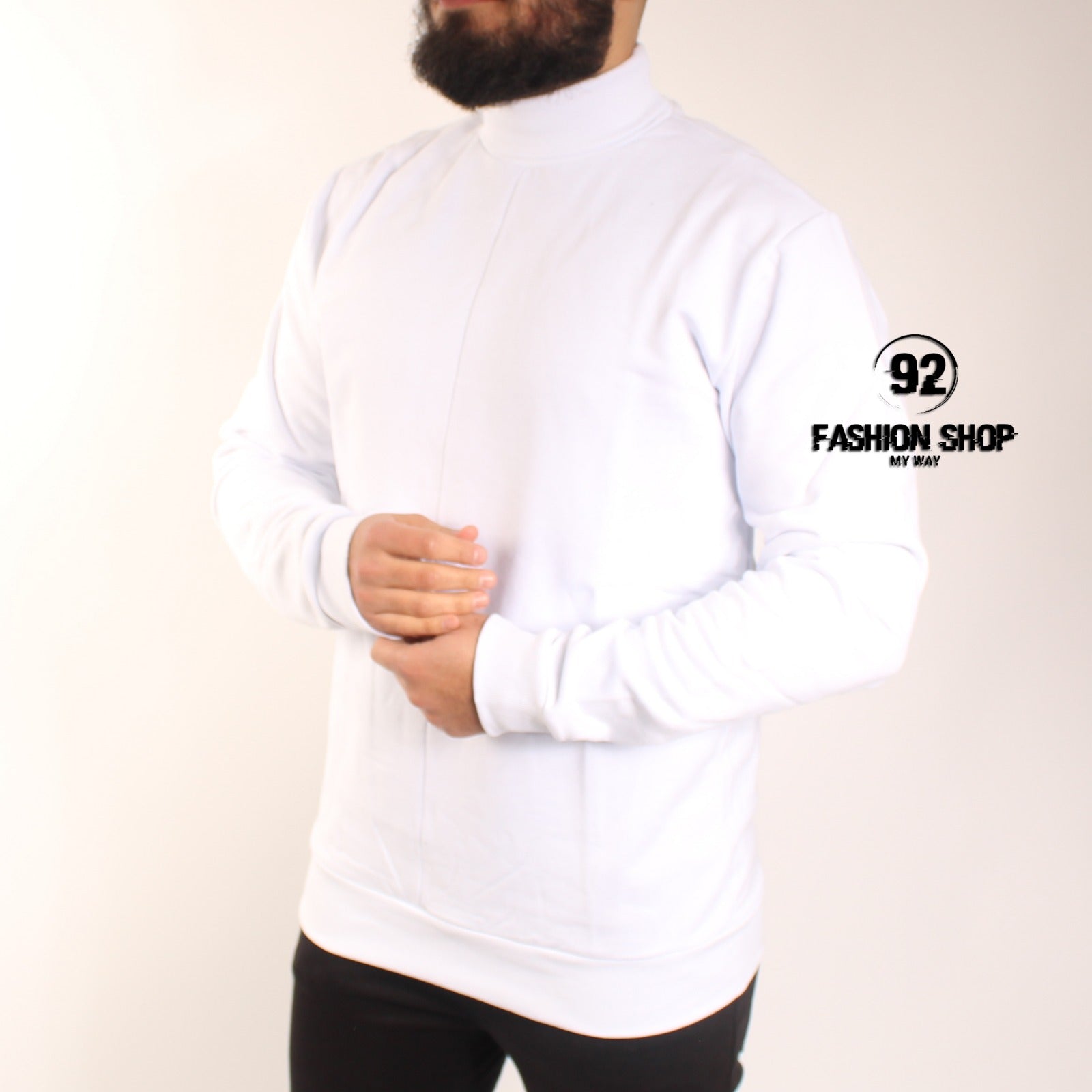 FELPA UOMO TINTA UNITA COLLO ALTO PULL OVER BIANCO ART. FE15