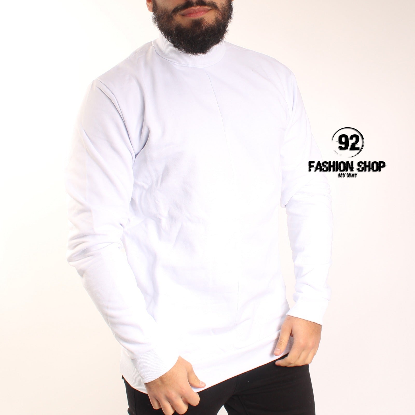 FELPA UOMO TINTA UNITA COLLO ALTO PULL OVER BIANCO ART. FE15