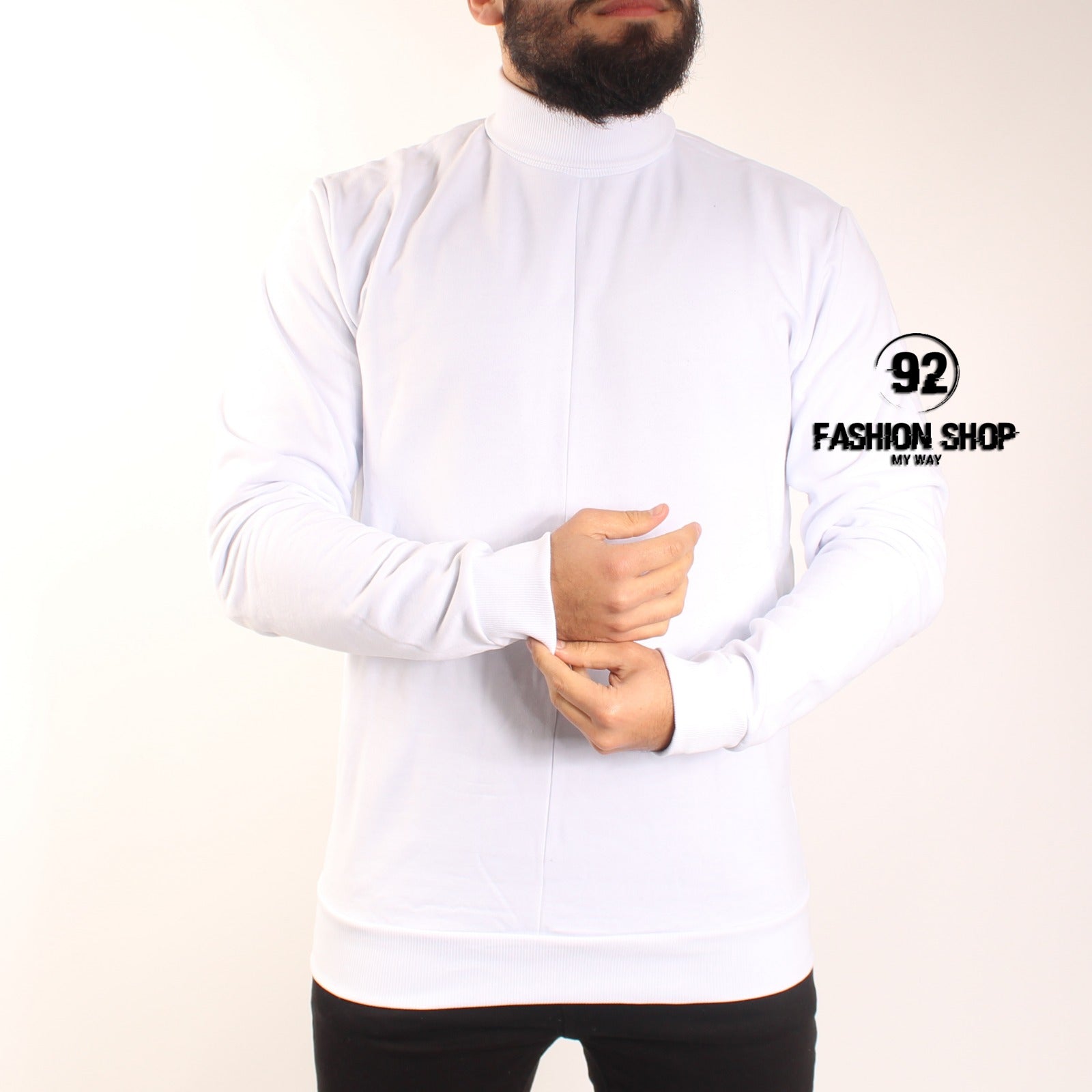 FELPA UOMO TINTA UNITA COLLO ALTO PULL OVER BIANCO ART. FE15