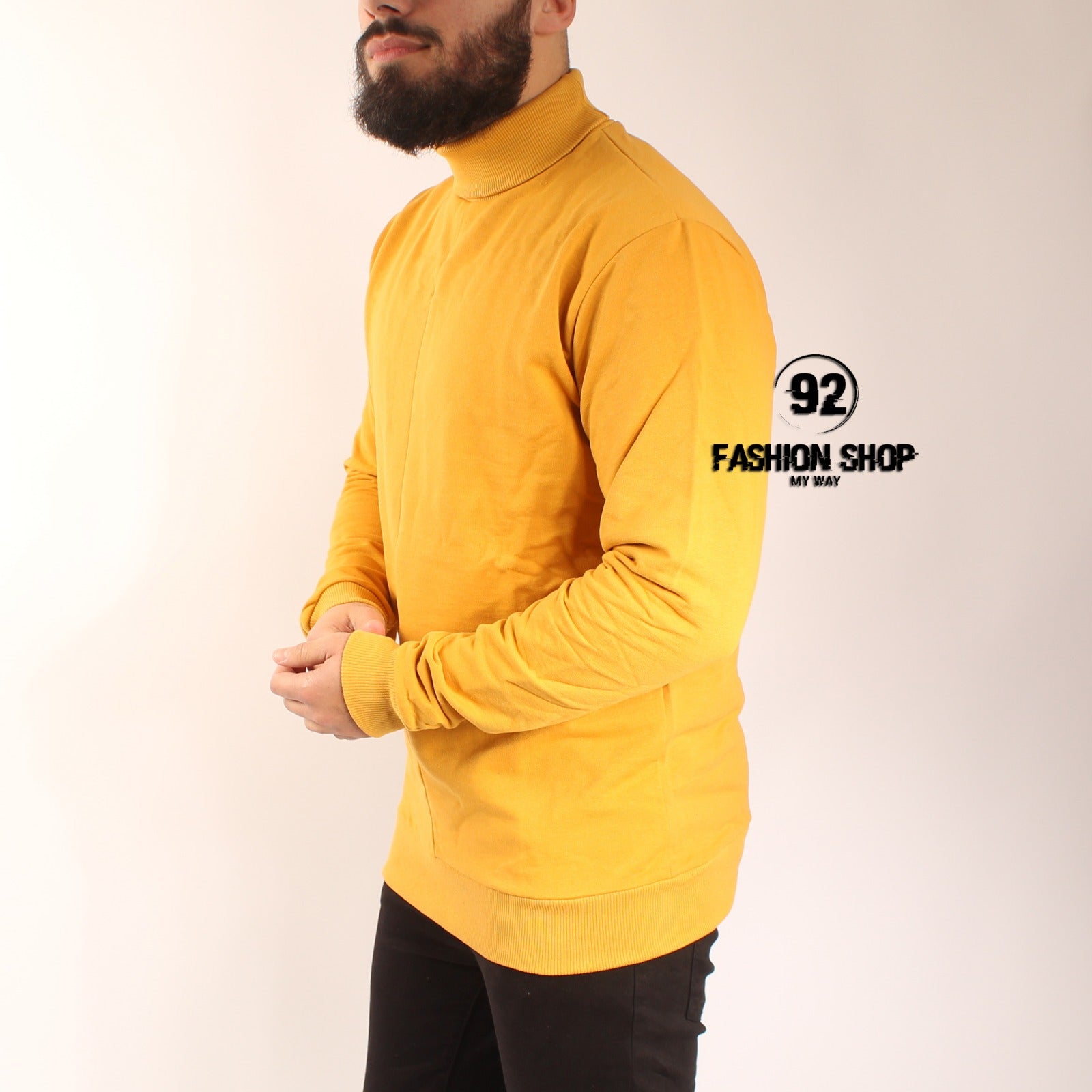 FELPA UOMO TINTA UNITA COLLO ALTO PULL OVER SENAPE ART. FE15